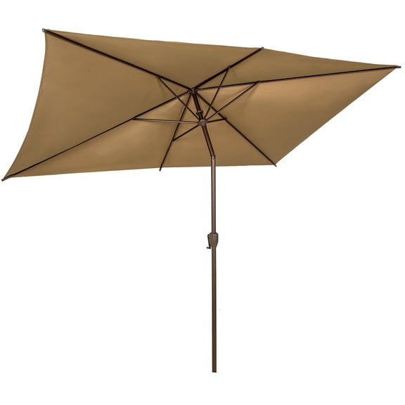 Bibana 6.5x10ft Patio Umbrella Rectangular Outdoor Table Umbrella with Crank & Push Button Tilt for Terrace, Backyard, Garden, Courtyard, Swimming Pool, Lawn (Tan)