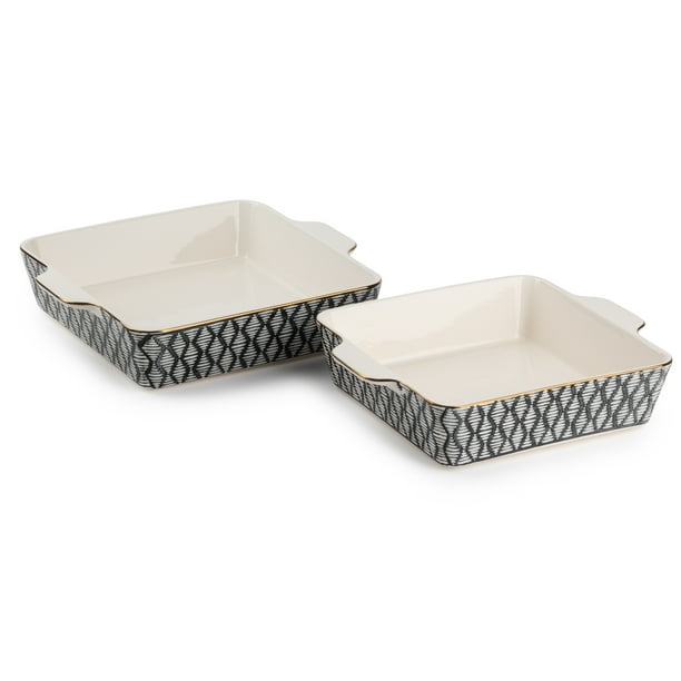 Thyme & Table Stoneware Square Baker, Black & White Geo, 2Piece Set