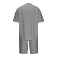 thumbnail image 3 of VBTAPA 2 Pieces Summer Outfits for Men Plaid Jacquard Shirt Set Short Sleeve Crewneck T-shirt and Shorts Matching Sets Basic Solid Casual Tracksuit Dark Gray S, 3 of 6