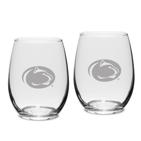 Penn State Nittany Lions Set of 2 Deep Etched Engraved Stemless Wine Glasses