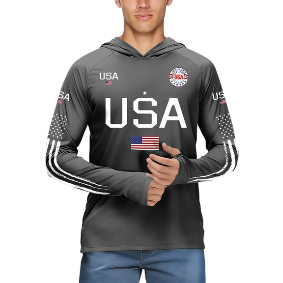 Mens 250 Anniversary USA Shirt Rash Guard UPF 50 Fishing Sun Protection Hoodie American Flag Breathable Long Sleeve Shirts