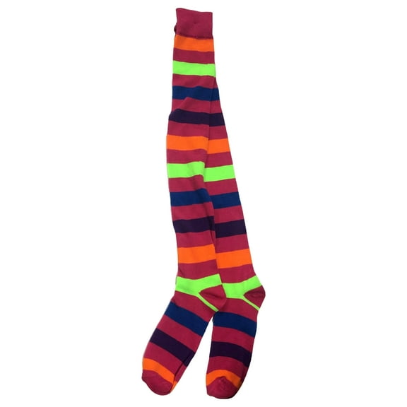 Womens Pink Green Blue Rainbow Striped Knee High Halloween Socks