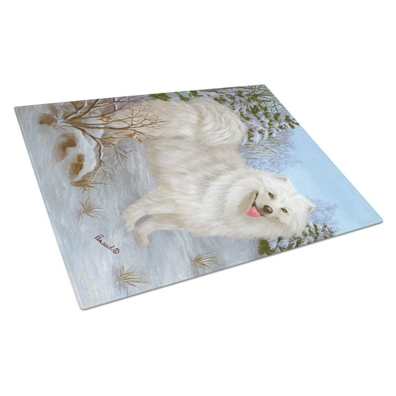 Carolines Treasures PPP3157LCB Samoyed Happiness Glass Cutting Board Large, 12H x 16W, multicolor