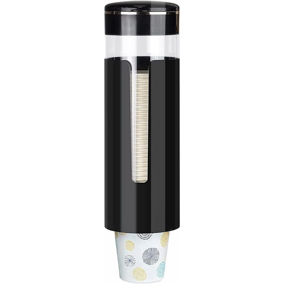 Cup Dispenser, Wall Mount Water Cooler Cup Dispenser Disposable Paper and Plastic Cups, Pull Type Cup Holder for Bathroom, Office, Break Room, Gym, Black（Excluding paper cups）