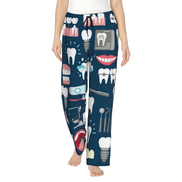 Fotbe Dental Pantalones de Pijama para Mujer, Pantalones de Dormir, Pantalones Pj con Cordón y Bolsillos-3X-Large