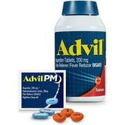 Advil 200 Mg Ibuprofen, Pain Reliever and Fever Reducer - 300 Caplets + Advil PM 25 Mg Diphenhydramine, Sleep Aid and Nighttime Pain Reliever - 2 ct