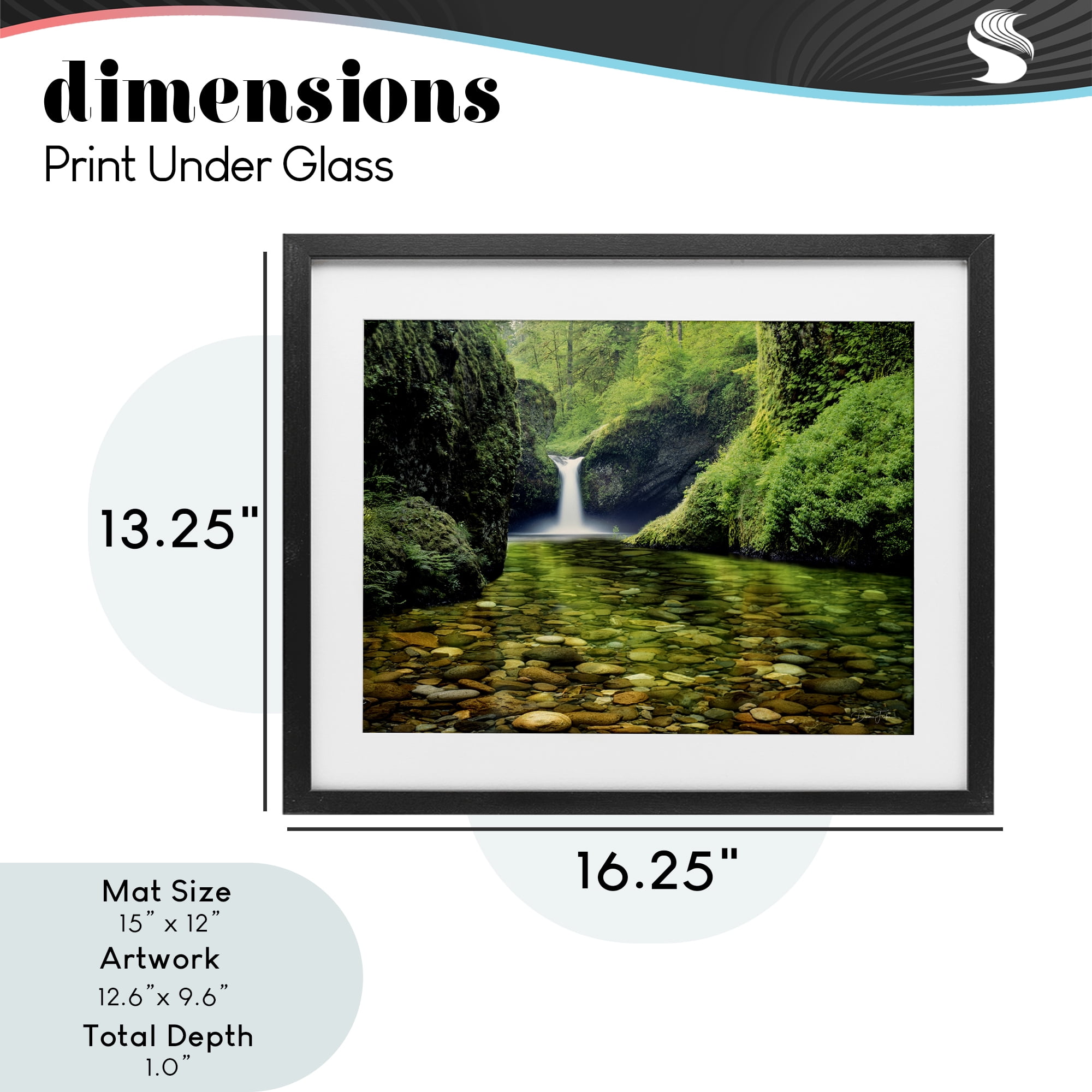 Stupell Industries Punchbowl Falls in Emerald Forest Black Framed Print Under Glass, design by Dennis Frates