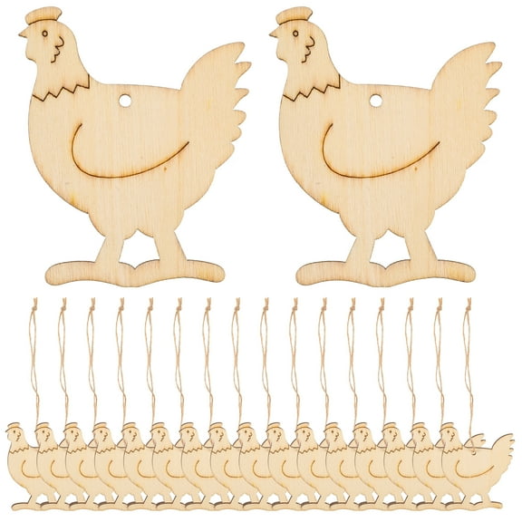 Jiyike 20PCS wood chicken for ornaments crafts disc cut disks woods- Creative Rooster Shape Hanging Wooden Slices Paintable Decorative Wooden Pieces