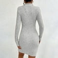 thumbnail image 3 of Gfyviroh Women's Dresses Quarter Zipper Turn-down Collar Knit Dresses Long Sleeve Solid Color Ribbed Mini Dresses, 3 of 6
