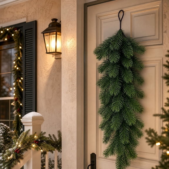 Miwamany Christmas Cedar Swag 24 Inch, Pine Bough Wall Hanging with Holiday Greenery, Indoor Outdoor Garland for Door Railing Home Decor