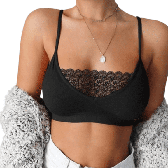 Women's Spaghetti Cami Top Basic Bralette w/o Padding or Underwire Sexy Lace Camisole Wrap Tops Bra Bandeau Slim Solid Tanks Underwear Lady Girl Sexy Wrap Bodysuit