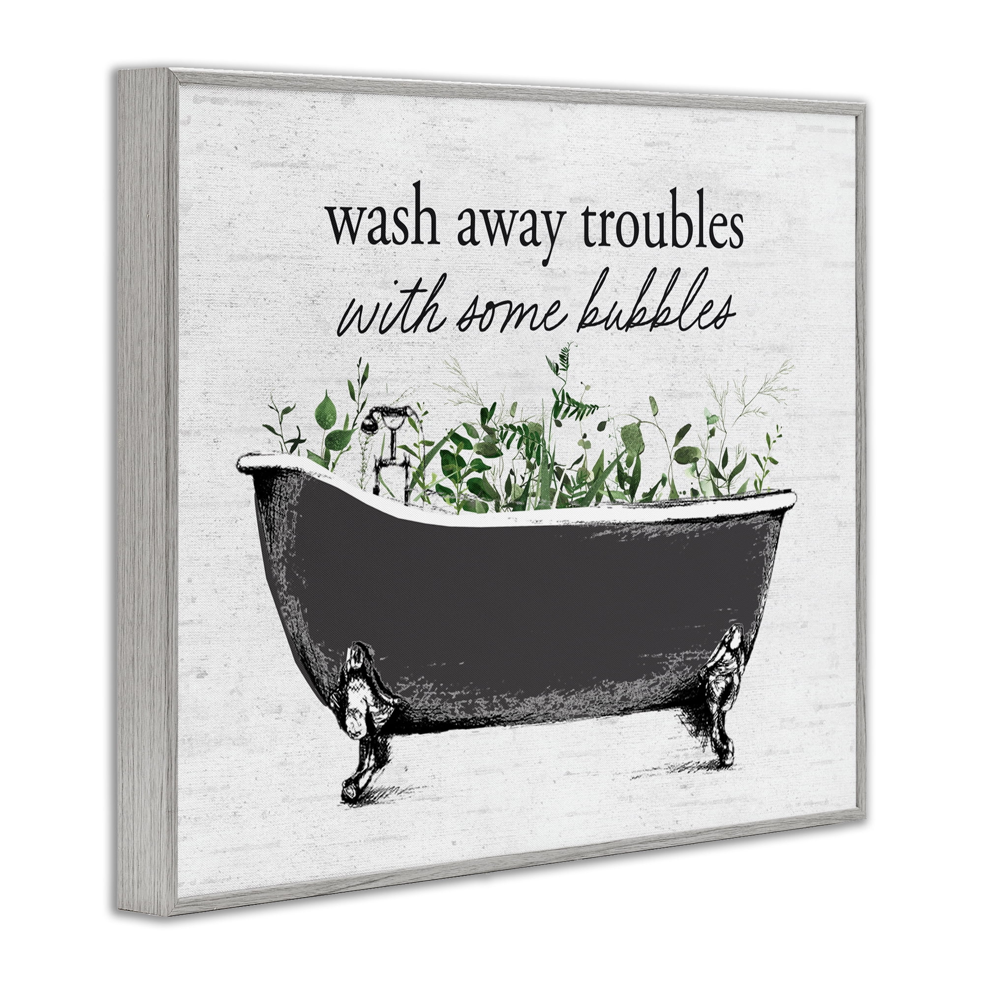 Comforting Bubble Bath Quote Gray Framed Giclee Art, design by Lettered and Lined