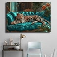 thumbnail image 2 of Mudket Leopard on Luxury Teal Velvet Sofa Framed Canvas Wall Art, Vintage Floral Jungle Animal Wall Art for Women Living Room, Bedroom, Office Decor, Ready to Hang-18"L x 12"W, 2 of 10