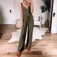 thumbnail image 4 of Puntoco Moda Mujer Casual V-Cuello Sin Mangas Blusa + Pantalones Largos Verano Sólido Conjuntos Liquidación Puntoco Puntoco-1239, 4 of 9