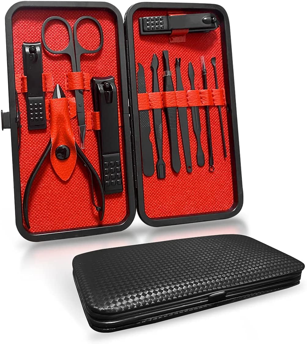 Women Man Manicure ManNail Clippers Pedicure Kit-Black Stainless Steel Professional Pedicure Kit,Nail Scissors Grooming Kit Leather Travel Case,Set of 12 - Walmart.com
