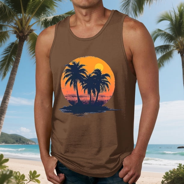 Camiseta sin mangas de cuello redondo para hombre, blusa informal de verano sin mangas con estampado de cuello redondo para hombre
