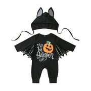 Inevnen My First Halloween Outfits Newborn Baby Boy Bat Cosplay Costume Infant Romper Jumpsuit