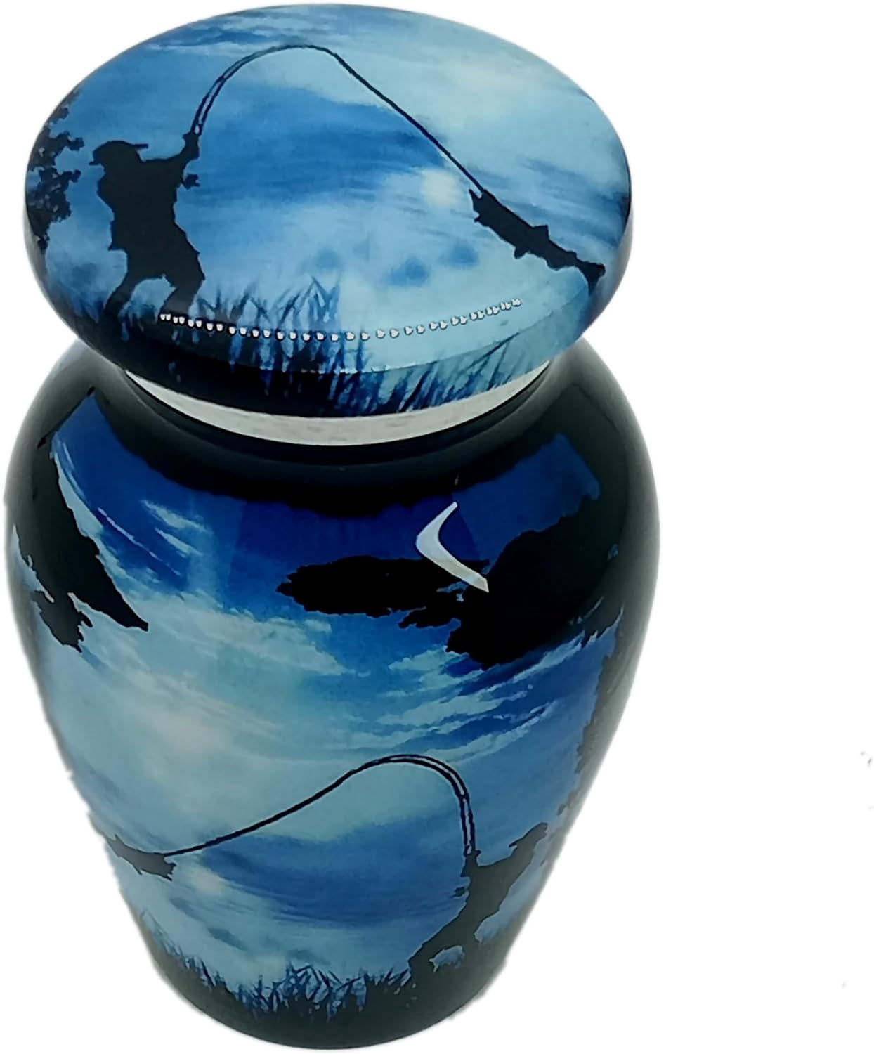 UR Keepsake Urn –Stylish Fishing Catching Keepsake Cremation Urn for Human Ashes with Velvet Box & Velvet Bag-Mini Keepsake Urn - Affordable Keepsake Urn (3 cu.in)