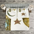 thumbnail image 3 of Ambesonne Oriental Quilted Bedspread Set 3 Pcs, Watercolor Moon Stars Art, King Size, Marigold Pink Blue, 3 of 3
