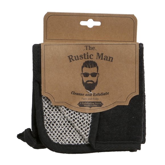Toallitas exfoliantes para rostro y cuerpo The Rustic Man, color negro, 3 unidades