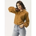 thumbnail image 5 of DressBerry Women’s Solid Poly Rayon Shirt Collared Neck Long Sleeves Buttoned Front Waist Length with Adjustable Drawstrings Regular Wear Light Weighted Casual Summer Top, 5 of 7