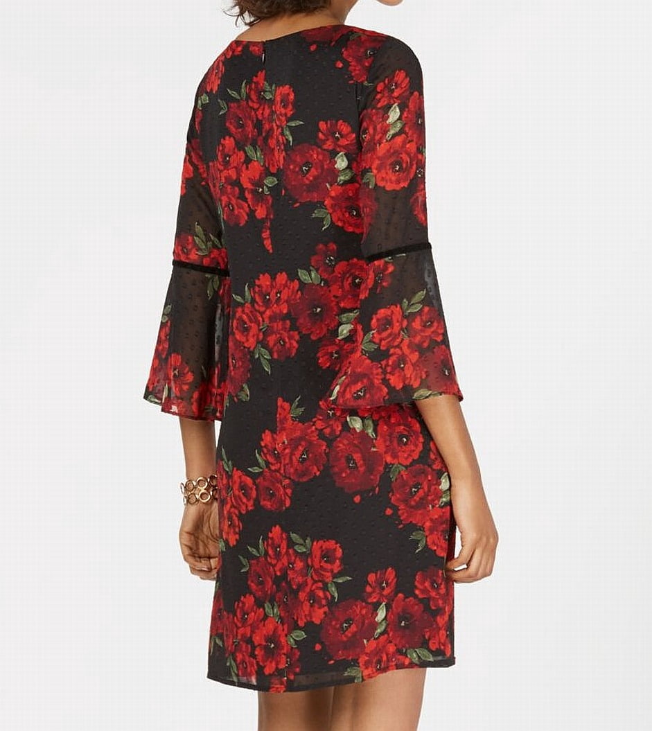 Jessica Howard Women's Bell-Sleeve Floral Shift Dress (6, Black