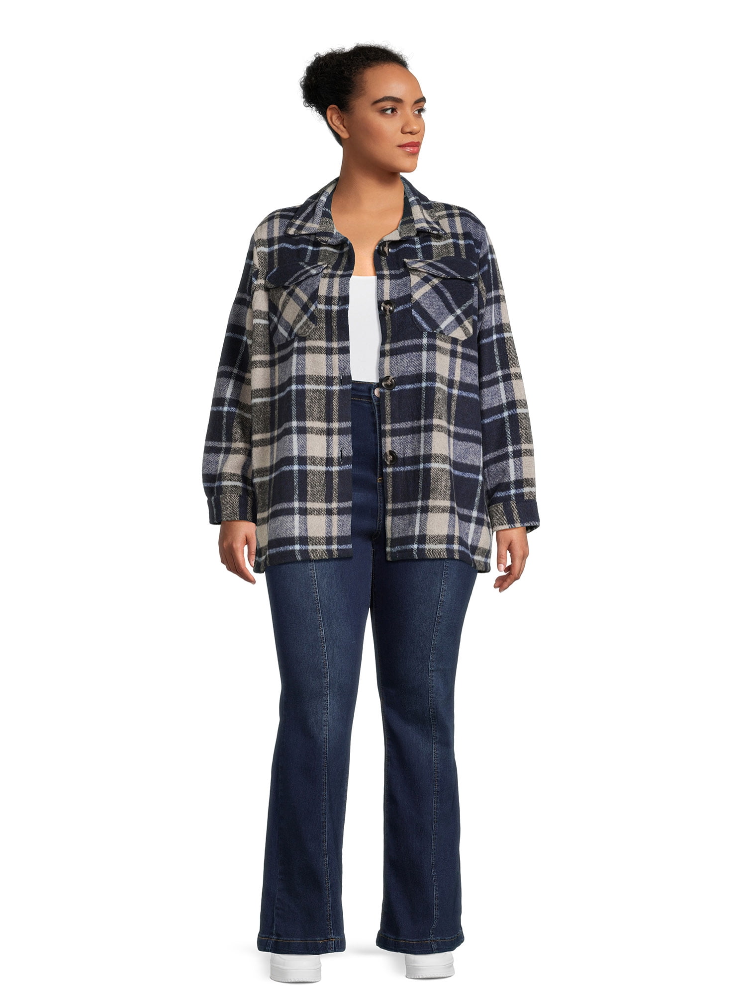 Jason Maxwell Women's and Women's Plus Size Plaid Button Down Shacket, Sizes S-3X