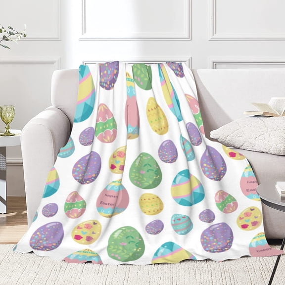 FJPT Happy Easter Colorful Eggs Flannel Throw Blanket 50x40inch