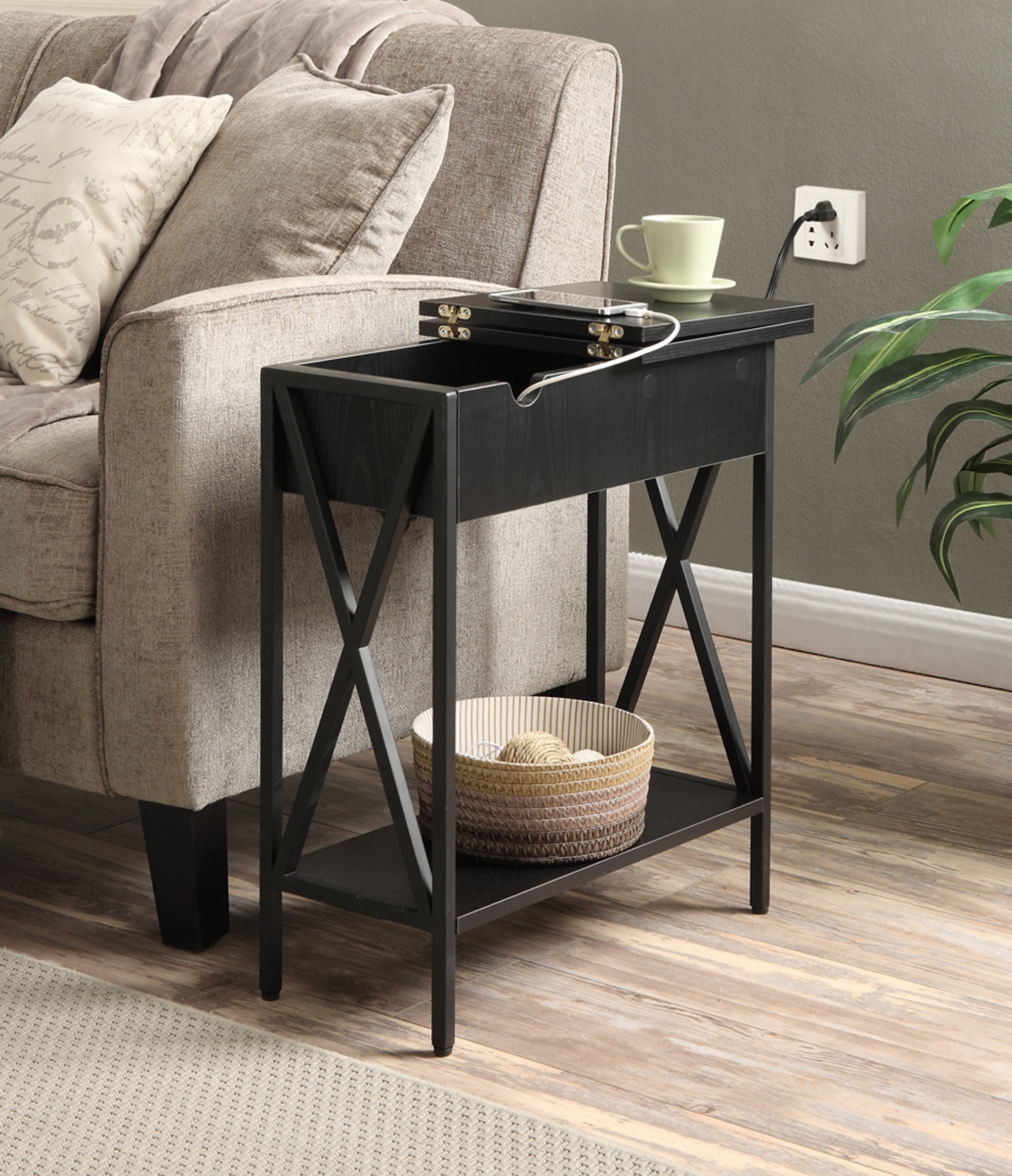 Convenience Concepts Tucson Flip Top End Table with Charging Station