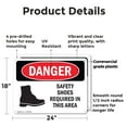 thumbnail image 2 of (2 Pack) Safety Shoes Required Area Symbol OSHA Danger Sign 24 Inch X 18 Inch Plastic Sign, Weather Resistant, UV Protected for Workplace, Business, and Construction Site, Made in the, 2 of 8