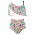 thumbnail image 4 of Women Ruffle 2 Piece Swimsuit Floral Print Bikini Suit High Waist Slimming String Strap Swimwear, Pink, XL, 4 of 5