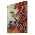 thumbnail image 2 of Designart 'Close Up Little Gray Bird On Red Autumn On Blueberry Twig' Traditional Print on Natural Pine Wood, 2 of 5