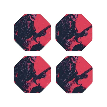 

Tideii Rock Skull Guitarist for Leather Coasters 4 Pieces Anti-fouling and Anti-scalding Decorative Coasters Suitable for Restaurants Kitchens Coffee Shops-Octagon