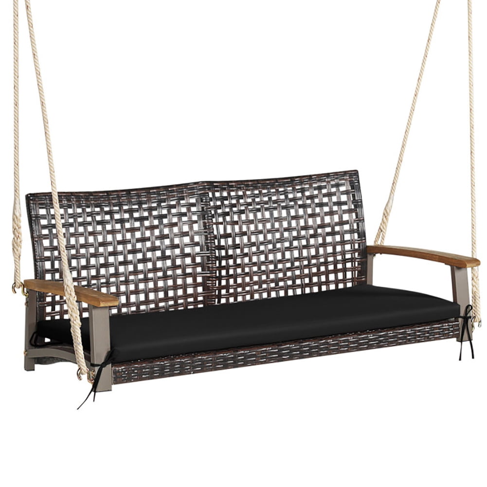 Aimee Lii 2-Person Rattan Hanging Porch Swing Chair, Swing Chair Outdoor, Black Aimee Lii 2-Person Rattan Hanging Porch Swing Chair, Swing Chair Outdoor, Black