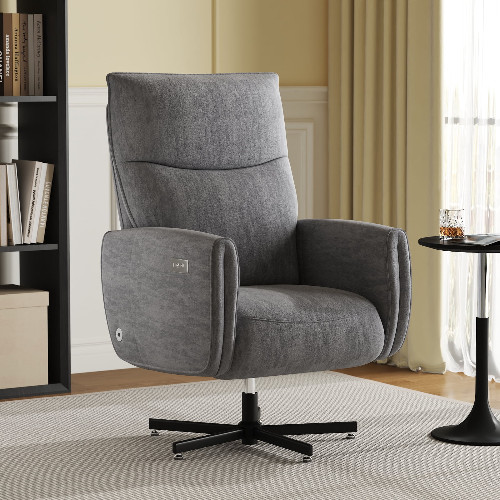 Power Swivel Recliner Chair with USB & Type-C Charging, Electric Reclining Rocker with 360° Swivel, Velvet Upholstered Accent Chair for Living Room, Dark Gray