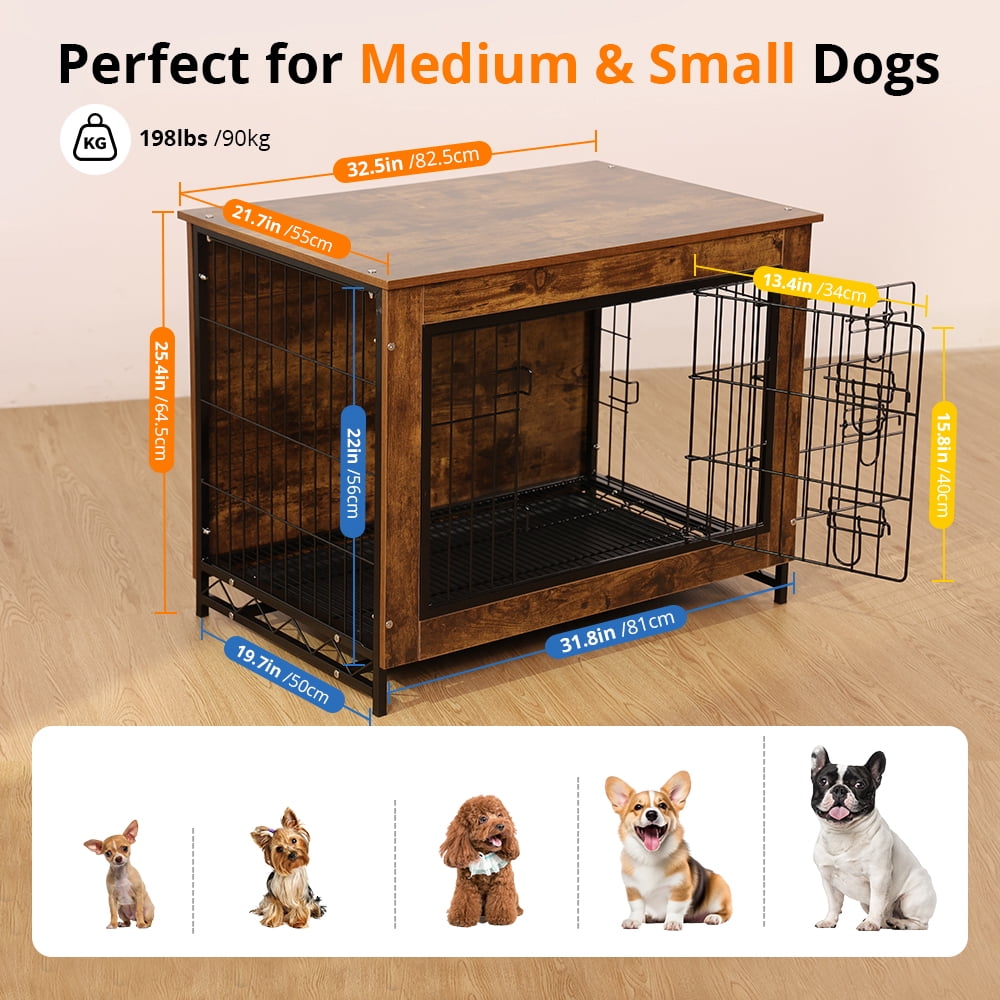 Dog Crate Furniture,DOMIPET Double-Doors Kennel Indoor with Divider and Removable Tray,End Table Dog Crate for Decoration