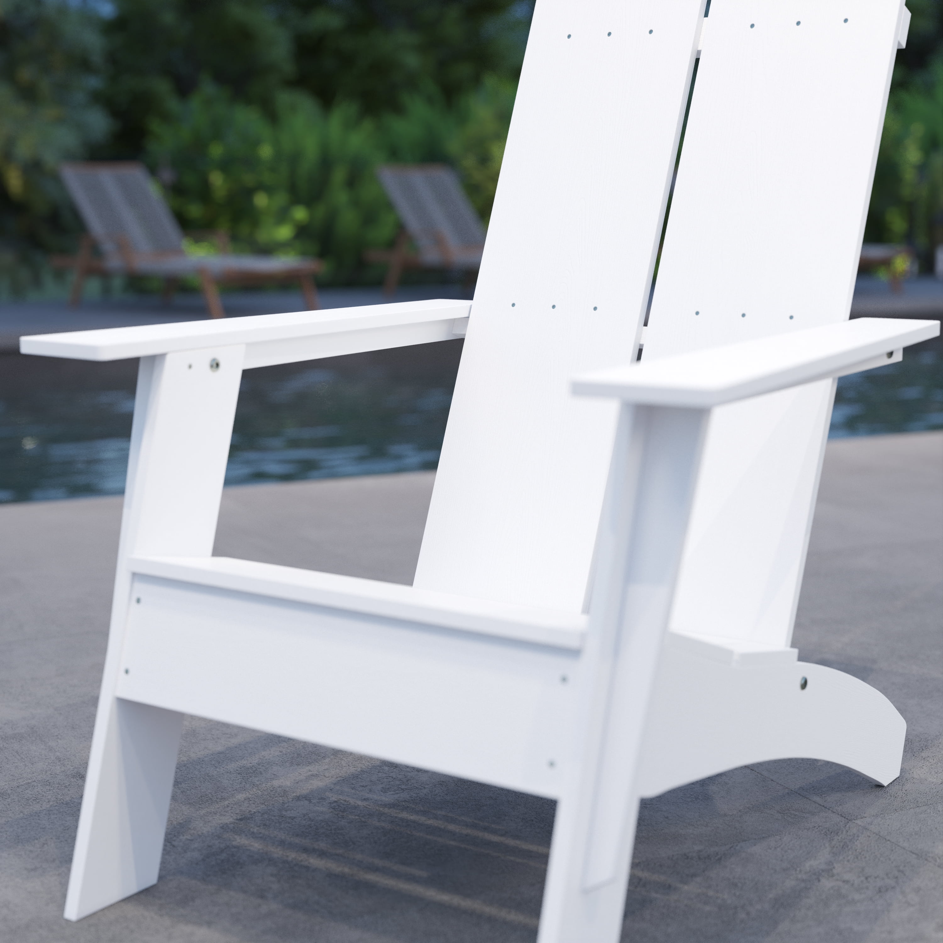 Merrick Lane Modern 2 Slat Back All-Weather Poly Resin Wood Adirondack Chair in White
