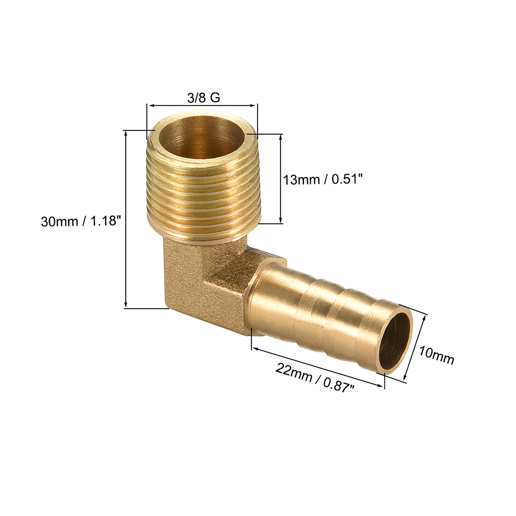 10mm 1, 3/8 New Hose ID/Hose Barb 90 Degree L Right Angle Elbow Union Brass Fitting Water/Fuel/Air 