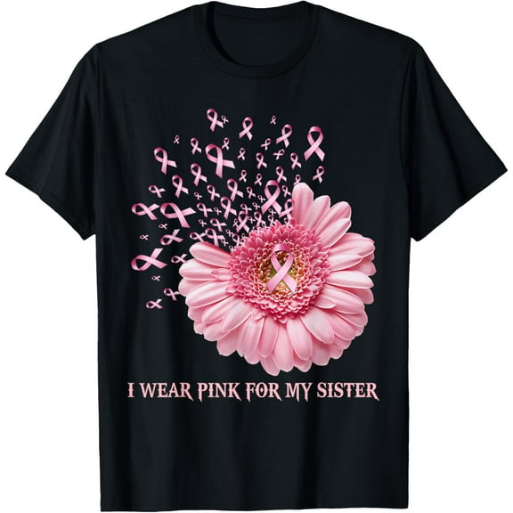 t-shirt Sunflower Ribbon I Wear Pink For My Sister Breast Cancer T-Shirt mens，black，women，funny，journey，Crew Neck, Short Sleeve,custom clothing patterns.gift