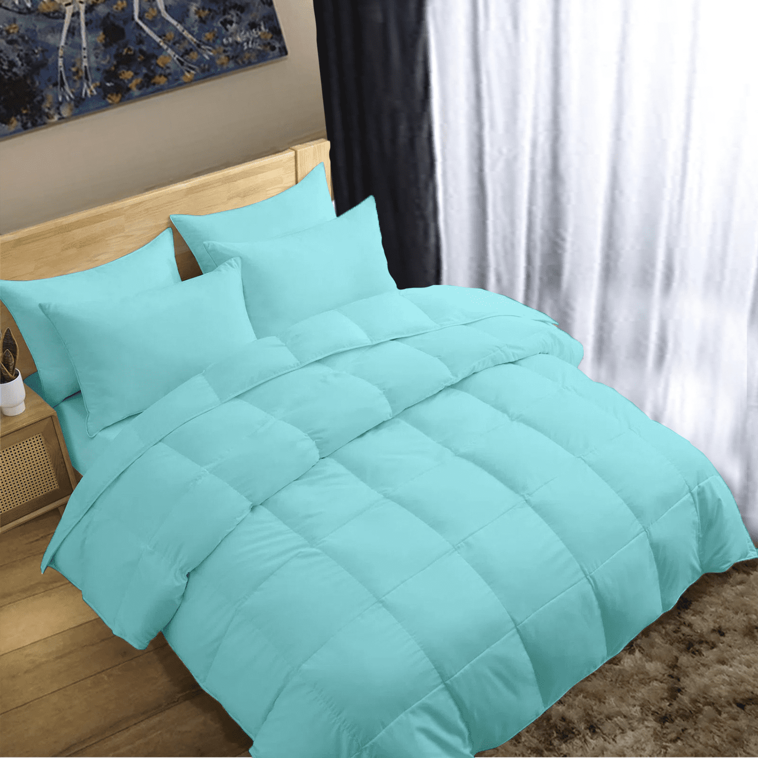 KOMFIT Bedding Comforter Duvet Insert - Quilted Comforter with Corner Tabs - Box Stitched Down Alternative Comforter&nbsp;400 GSM ( Aqua Blue , Full/Queen (90x90) )