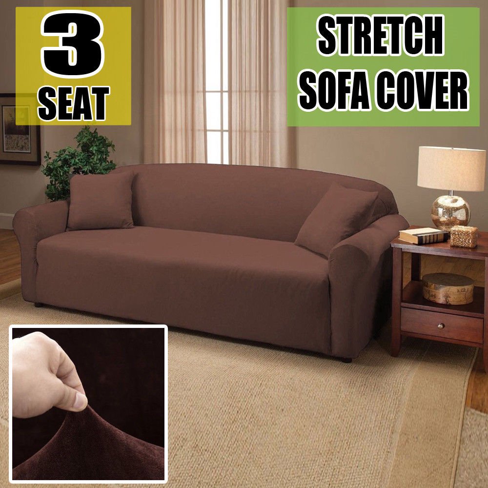 3Seat Sofa Cover Washable Sofa Slipcover Soft Stretch Couch Cover Protector Easy Fit Chocolate