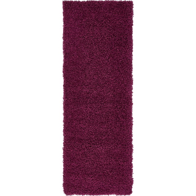 Unique Loom Solo Solid Shag Collection Area Modern Plush Rug Lush & Soft, 2' 2 x 6' 5 Runner, Eggplant Purple