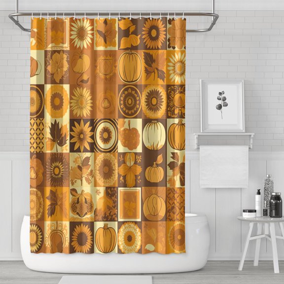 Thanksgiving Autumn Fall Maple Leaves Pumpkin Harvest Shower Curtains,Reusable Bath Curtain with Hooks Basic Polyester Fabric Curtains for Bathroom Bathtub Autumn Holiday