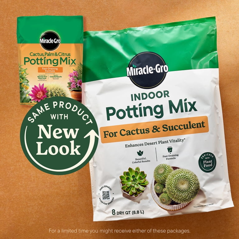 Miracle-Gro Indoor Potting Mix for Cactus and Succulent, Fast-Draining  Formula, 8 qt.
