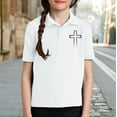 thumbnail image 2 of XQYLOS Tween Boys Girls Aestheti𝐜 Lapel Neck Shirt Short Sleeve Cross Print Tennis School 𝐔niform Collared Tops, 2 of 8