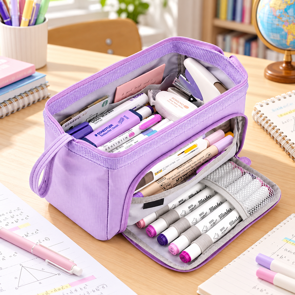 RNKR Pencil Case, Large Capacity Pencil Pouch Handheld Pen Bag for Teens and Adults, School Supplies, Purple