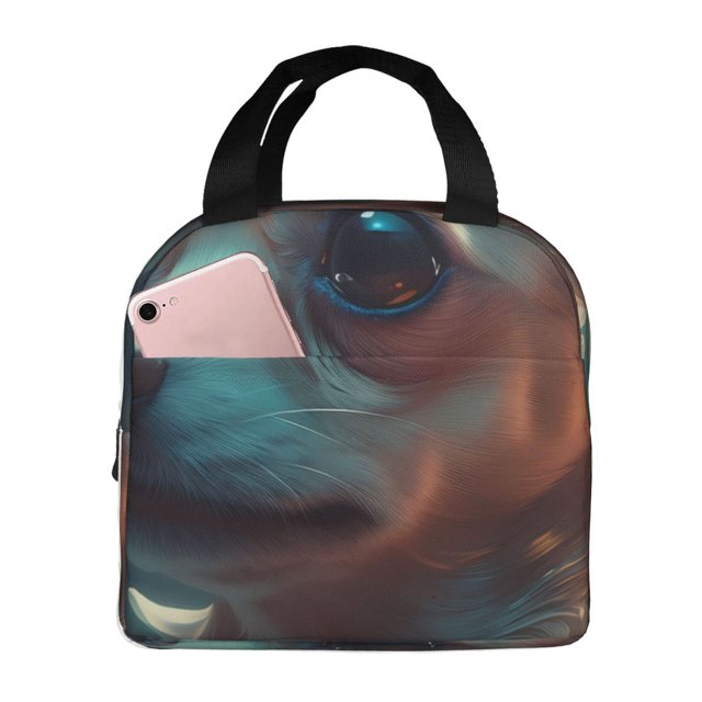 Fotbe Cute Flower Chihuahua Puppy Bolsa Térmica con Estampado y Forro de Aluminio Grueso Bolsa de Almuerzo con Bolsillo Frontal para Hombres y Mujeres, Ideal para Trabajo, Escuela
