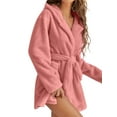 thumbnail image 3 of GESJQFZ Women Plush Hooded Shawl Collar Tie Waist Long Sleeve Bathrobe with Pockets, 3 of 7
