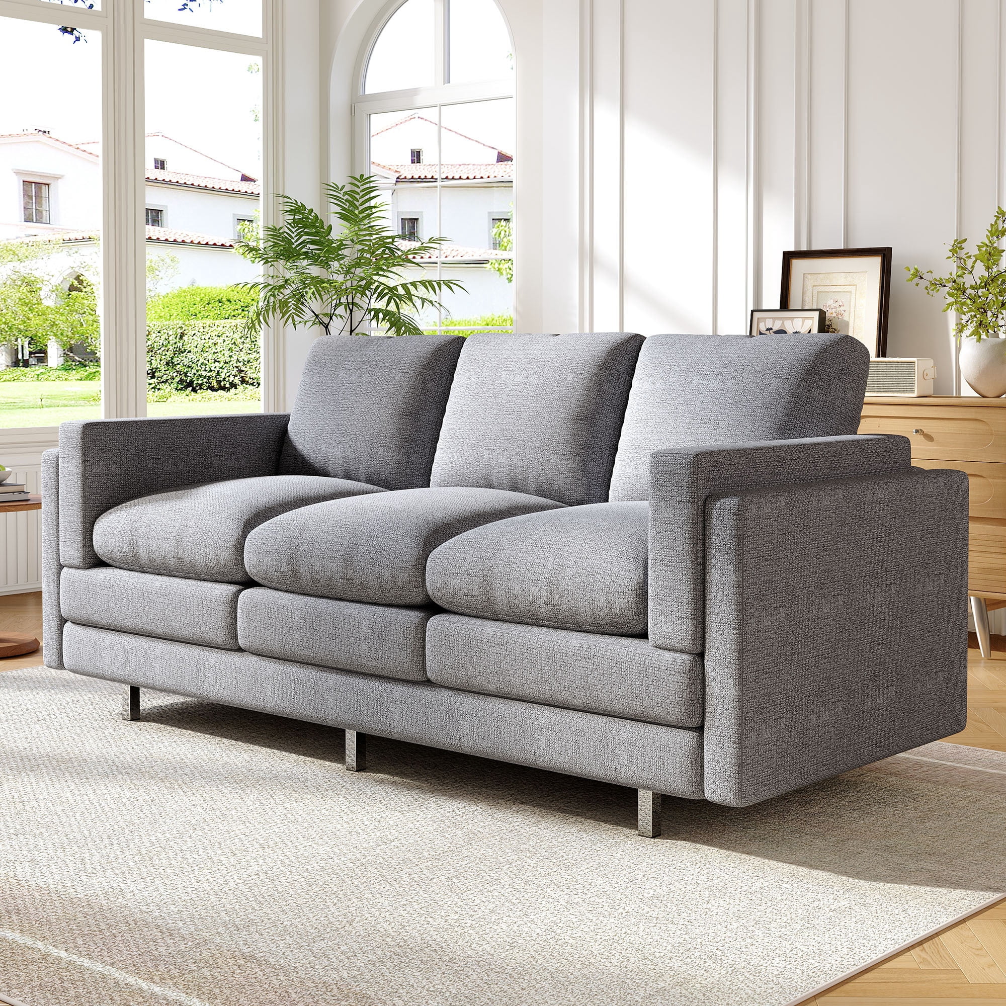 MODERNLUXE 79.5" Cloud Modular Sofa, Comfy 3-Seater Chenille Upholstered Sofa Couch with Dual-layer Seat Cushions & Deep Seat for Living Room,Small Space,Light Grey