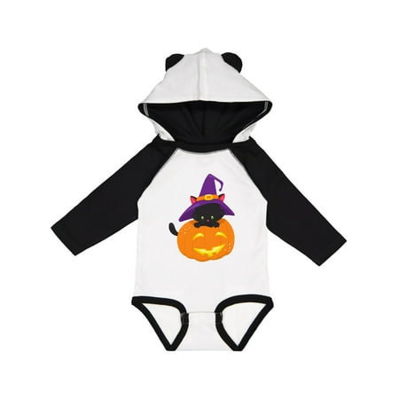 

Inktastic Black Cat Pumpkin Cat With Witch Hat Halloween Gift Baby Boy or Baby Girl Long Sleeve Bodysuit